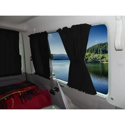 Afbeelding van BREMER SITZBEZÜGE Op maat gemaakte gordijnen, zonwering, compatibel met VW T4 Multivan Caravelle 1990 2003, zwart, campingaccessoires, camper accessoires, AMZ gordijnset