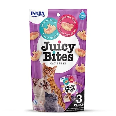 Afbeelding van Inaba Juicy Bites Kattensnack Garnaal Zeevruchten 56 g