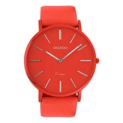 Afbeelding van chili peper rode OOZOO horloge met leren band C9879