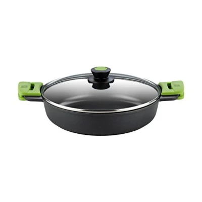 Afbeelding van BRA Prior Lage kookpan 32 cm, gegoten aluminium, met antiaanbaklaag, Teflon innovaties zonder PFOA, glazen deksel en afneembare siliconen handgrepen, voor alle warmtebronnen, inclusief inductie