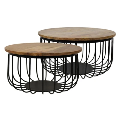 Afbeelding van Salontafel Maden ø60 cm mangohout/ijzer set van 2