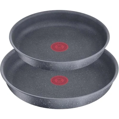 Image de Tefal Ingenio Lot de 2 poêles + poignée amovible, Induction, Revêtement antiadhésif, Empilable, Compatible lave vaisselle, Fabriqué en France, Natural On L7669353, Gris