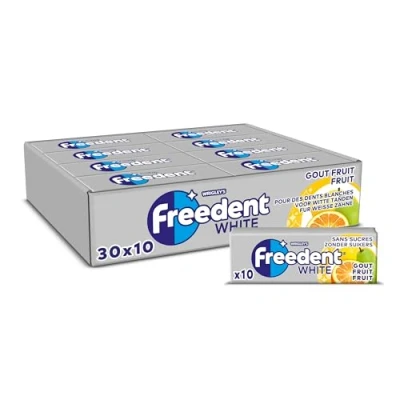 Image de FREEDENT WHITE Chewing Gum Sans Sucre Goût Fruit 30 Paquets de 10 Dragées Grand Format 300 420g