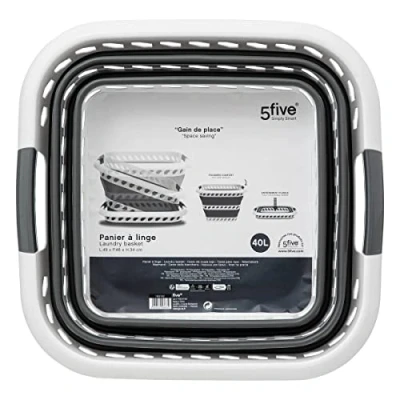 Afbeelding van 5Five Wasmand opvouwbaar met handvatten kunststof 40L grijs/wit 48 x 34 49 cm
