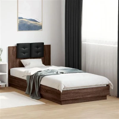 Afbeelding van vidaXL Bedframe met hoofdbord en LED bruin eikenkleur 90x200 cm