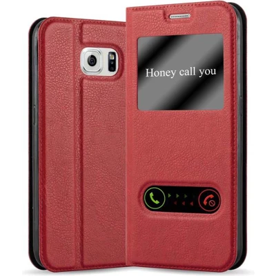 Afbeelding van Cadorabo Hoesje geschikt voor Samsung Galaxy NOTE 5 in SAFRAN ROOD Beschermhoes met magnetische sluiting, standfunctie en 2 kijkvensters Book Case Cover Etui