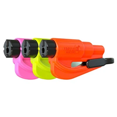 Afbeelding van RESQME Set van 3 autosleutelhangers, veiligheidsgordelsnijder en raambescherming, gemaakt in de VS, oranje, veiligheidsgeel, roze