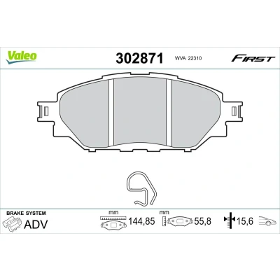 Afbeelding van VALEO 302871 Remblokkenset Vooras Excl. slijtage waarschuwingscontact Zonder schroeven, anti kreukplaat