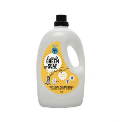 Afbeelding van 2+2 gratis2+2 gratis: Marcel&#039;s Green Soap Wasmiddel Katoen &amp; Vanille 69 Wasbeurten 3 liter