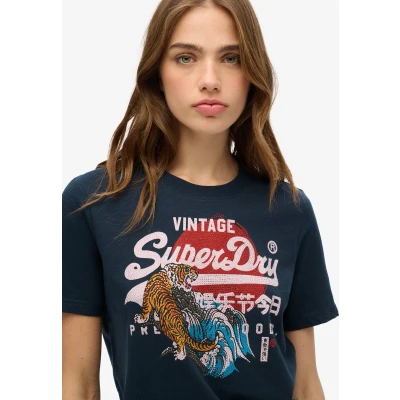 Afbeelding van Superdry Vintage LOGO Tokyo Tshirt print, Dames, Maat: 34, Eclipse navy slub