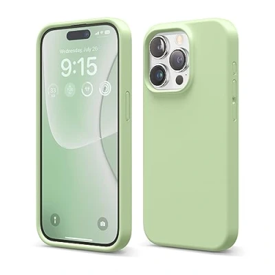Afbeelding van elago Liquid siliconen hoesje compatibel met iPhone 15 Pro van hoge kwaliteit, integraal beschermend omhulsel [4 laags schokbestendige structuur], zachte anti kras microvezel voering (Pastel Green)
