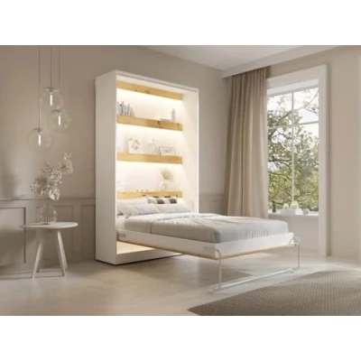 Afbeelding van Vente unique Opklapbaar bed 120 x 200 cm Verticale handmatige opening Met ledverlichting Wit en naturel RAPILI L 139 H 225.2 D 239.2