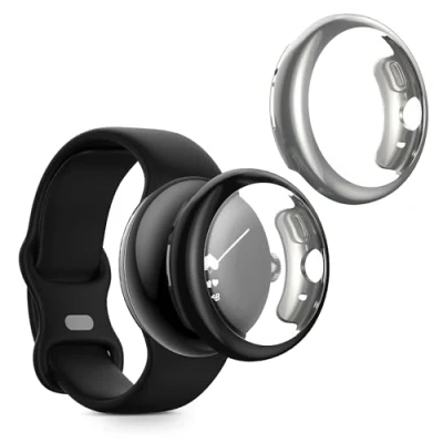 Afbeelding van kwmobile 2x hoes geschikt voor Google Pixel Watch 2 / 1 Hoesje Cover van silicone activity tracker In zwart zilver