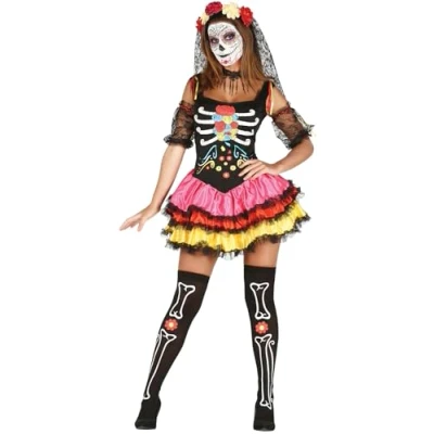 Afbeelding van Fiestas Guirca Verkleedpak Catrina Dames Zwart/roze Mt L