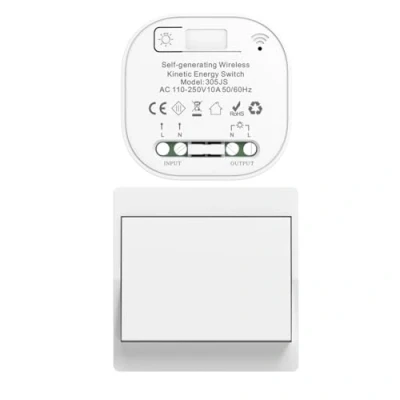 Afbeelding van Cerhot EU draadloze schakelaar zonder batterijen, schakelaarset, zelfvoorzienend, draadloos, batterij, radio, afstandsbediening, thuisverlichting, (EU 1Gang 1V1