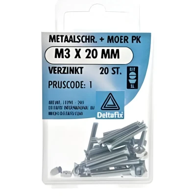 Afbeelding van M.schroef moer pk m3x20mm 20st Deltafix