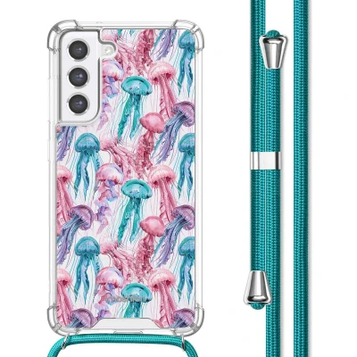 Afbeelding van imoshion Hoesje Geschikt voor Samsung Galaxy S21 FE met Koord Design Meerkleurig / Jellyfish Watercolor