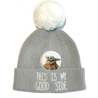 Afbeelding van Star Wars: The Mandalorian &quot;This is my Good Side&quot; Grijs en Wit Pomponmuts