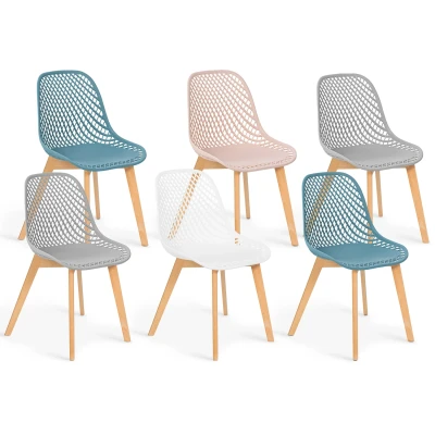 Image de Lot de 6 chaises MANDY mix color pastel rose, blanc, gris clair x2, bleu x2