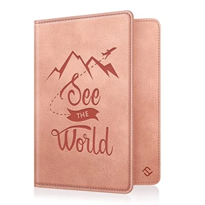 Afbeelding van FINTIE Paspoorthoes Reisbeschermer Portemonnee Pouch Beschermhoes voor Paspoort, instapkaart, ID kaart,, Roze, Stijlvol
