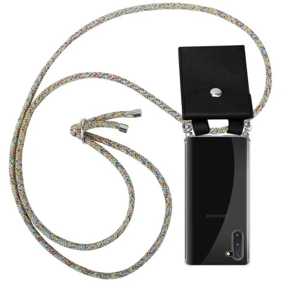 Afbeelding van Cadorabo Hoesje geschikt voor Samsung Galaxy NOTE 10 in REGENBOOG Silicone Mobiele telefoon ketting beschermhoes met zilveren ringen, koordriem en afneembaar etui