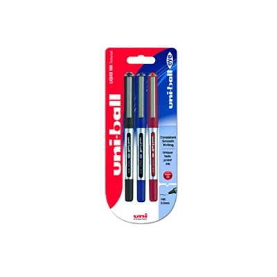 Afbeelding van uni ball 153486289 UB 150 Eye Micro rollerball roller, 0,5 mm, zwart/blauw/rood, effen super inkt, 3 stuks