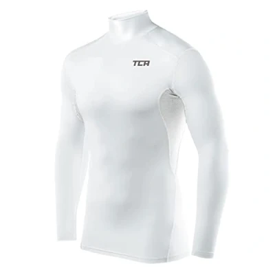 Afbeelding van TCA Mannen HyperFusion Compressie Basislaag Top Lange Mouw Ondershirt Mock Hals Wit, M