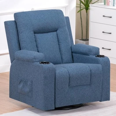 Afbeelding van COMHOMA Stoffen relaxstoel met ligfunctie, tv stoel, elektrisch verstelbaar, massagestoel, rolstoel, trillingsverwarming, 2 zijzakken, drinkhouder,