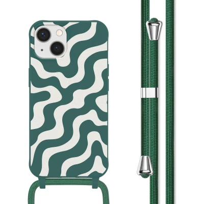 Afbeelding van imoshion hoesje Geschikt voor iPhone 13 met koord Siliconen design Meerkleurig / Petrol Green Groovy