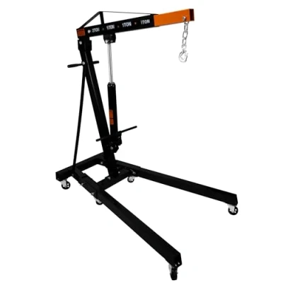 Afbeelding van Motorhefkraan 2 Ton 2000kg Hydraulische Pomp Hendel Opvouwbare Poten Kraan Liftkrik Standaard 6 Robuuste Wielen Draagbaar Werkplaats Garage 4 Giekposities Haak Ketting Zwart Poedergecoat Staal