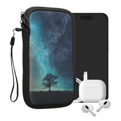 Afbeelding van kwmobile hoesje voor smartphones XL 6,7/6,8&quot; hoes van Neopreen Sterrenstelsel en Boom design blauw / grijs zwart binnenmaat 17,2 x 8,4 cm