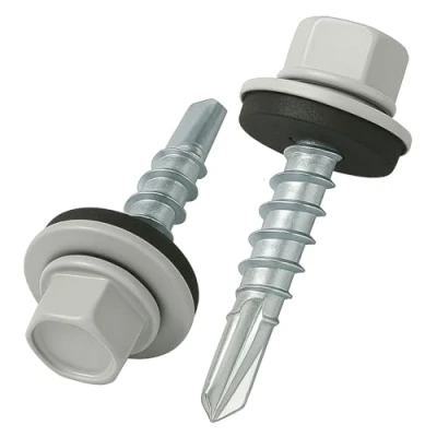 Afbeelding van 8 mm x 28 dakschroeven, gekleurde zelfborende zeskantkop (RAL 7035 lichtgrijs) dakschroef met EPDM verzegelde sluitring, geharde grove schroefdraad, roestvrij, voor buiten