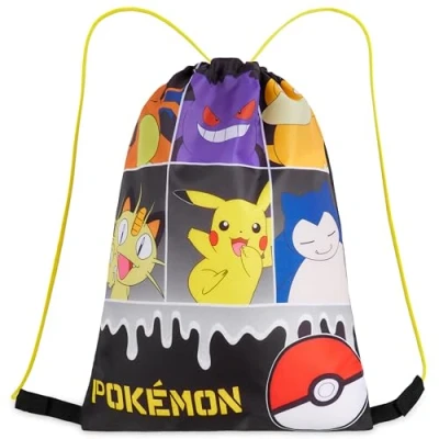 Afbeelding van Pokémon Tas met trekkoord voor kinderen, Pikachu String zwemtas school, sport, polyethyleen tas, Zwart/Veelkleurig