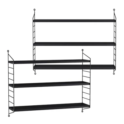 Afbeelding van Wandplank Strängnäs set van 2 verstelbaar 50x60x15 cm zwart [en.casa]