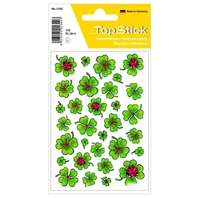 Afbeelding van TopStick 1342 stickers met geluksmotieven (1550 stickers, papier, mat) zelfklevend, decoratieve etiketten voor bruiloft, cadeau, verjaardag, scrapbooking, decoratie, groen