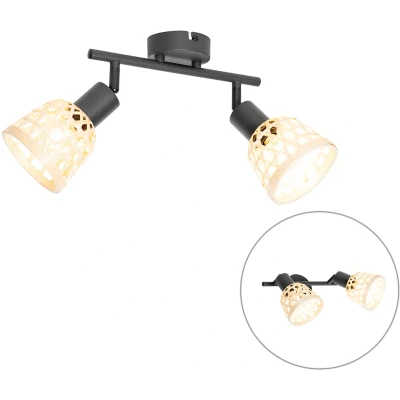 Afbeelding van QAZQA rayan Oosterse Wand en Plafondspot Spotje Opbouwspot 2 lichts L 45 cm Naturel Woonkamer Slaapkamer Keuken