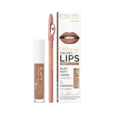 Afbeelding van Eveline Oh My Lips Liquid Matt Lipstick&amp;Contour Lip Liner Matte And Contour 4.5Ml+1Pc. 14 Choco Truffle