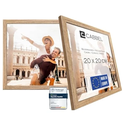 Afbeelding van CABBEL Set van 2 fotolijsten, stabiele mdf houten lijst, onbreekbaar plexiglas, om op te hangen en neer zetten, ideaal voor foto&#039;s/afbeeldingen/collages, eikenhout, 20 x cm