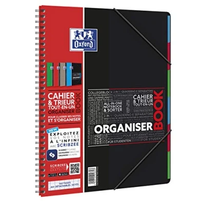 Afbeelding van Oxford OrganiserBook Notitieboek, spiraalbinding, A4+, 160 pagina&#039;s, grote ruiten, omslag van polypropyleen, willekeurige kleur