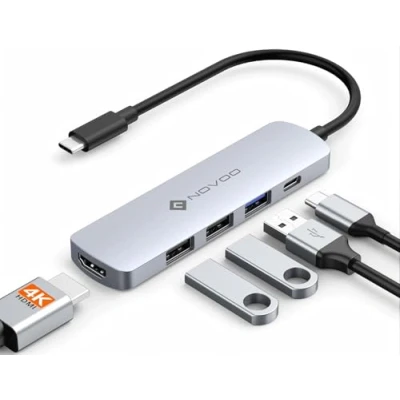 Afbeelding van NOVOO USB C Hub 5 in 1 adapter naar HDMI 4K 60Hz, 3.0x3, Type PD 100W opladen, Dock voor MacBook Air Pro