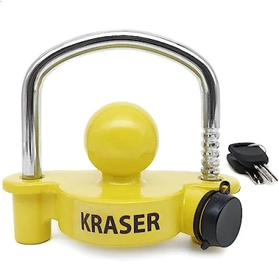Image de KRASER KR815 Balle Antivol Remorque, Serrure d&#039;Attelage avec Courbe de Haute Sécurité, Caravane Facile à Utiliser, Cadenas Attelage Bloque Universelle pour