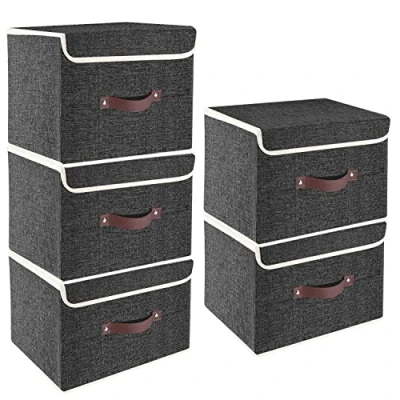 Afbeelding van TYEERS Opbergdoos met deksel, opvouwbaar, wasbaar, 38 x 25 cm, 5 stuks, zwart