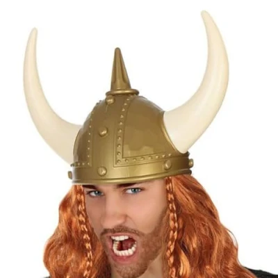Afbeelding van Atosa Carnaval verkleed Viking helm brons/wit met hoorns plastic heren krijgers en ridders