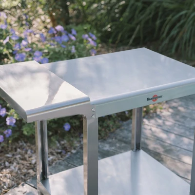 Afbeelding van KRAMPOUZ Outdoor FULL AIR COMPACT trolley voor Plancha of BBQ Roestvrij stalen 2 Lades Grote Wielen 1 Opklapbaar Zijrek Ref KHEC01