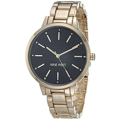 Afbeelding van Nine West Dameshorloge met kristallen armband, Goud/Zwart, Armband
