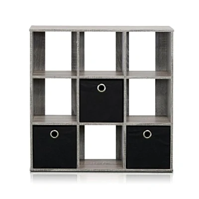 Afbeelding van Simplistic Organizer/rek met 9 vakken en 3 laden, hout, grijs/zwart, 20,07 x 67,82 67,31 cm