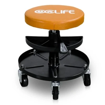 Afbeelding van CCLIFE Werkplaatskruk, in hoogte verstelbaar, 2 planken, 450 570 mm, 150 kg, oranje