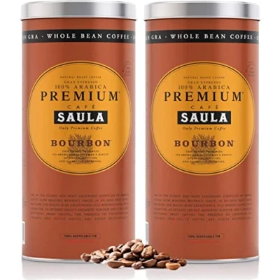 Afbeelding van Saula koffiebonen, verpakking met 2 blikjes van 500 g. Premium Bourbon 100% Arabica