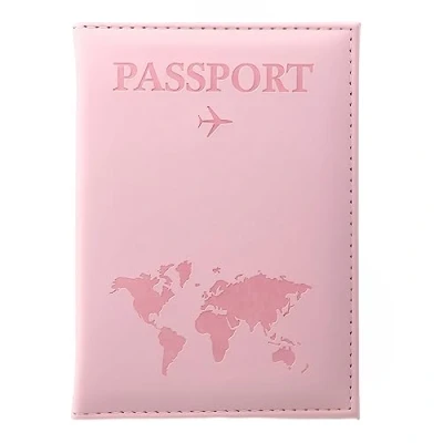 Afbeelding van SamHeng Universele draagbare paspoorthoes voor dames en heren, PU leer, reisetui paspoort, creditcards, instapkaarten, Roze, Reisthema