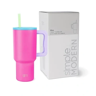 Afbeelding van Simple Modern 887 ml drinkbeker met handvat en rietdeksel, geïsoleerde herbruikbare roestvrijstalen waterfles, reiscadeau voor hem haar, Trek collectie, mix van